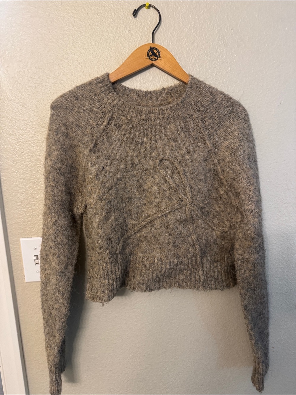 American Eagle Outfitters Fuzzy Crewneck Sweater - Gray Brown